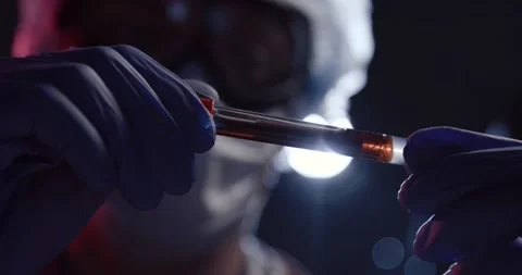 Blood Analysis. Test Tubes. Coronavirus Covid 19 Infected Blood Sample In Tube Stock Footage 131638320