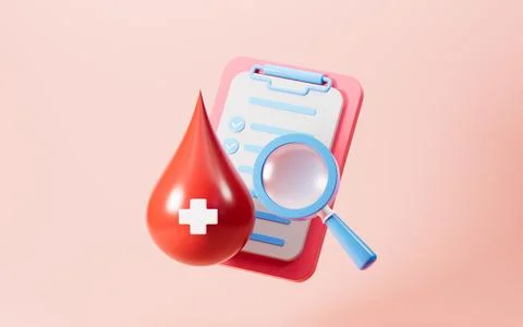 Blood and test report, 3d rendering. Stock Illustration