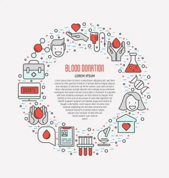 Blood donation concept, thin line icons in circle Stock Illustration