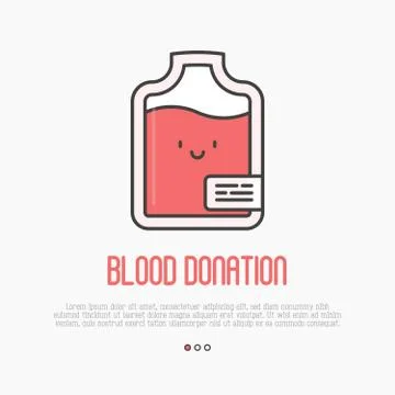 Blood donation concept: thin line blood bag icon with happy face. Stock Illustration