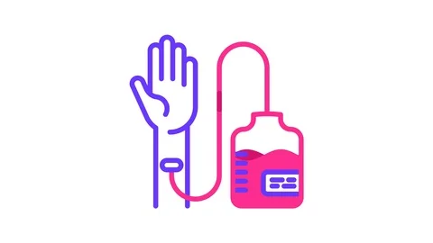 Blood donation concept: transfusion from hand to blood bag. Animated line icon Stock Footage 99107311