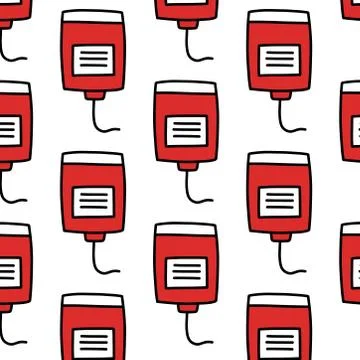 Blood donation seamless doodle pattern, vector color illustration Stock Illustration