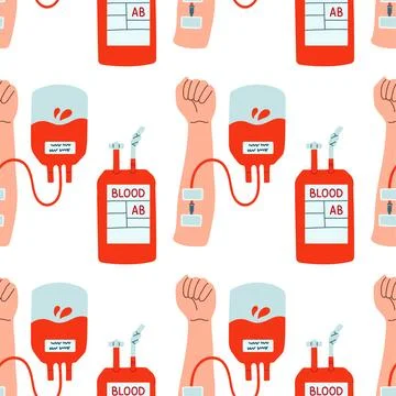 Blood donation seamless pattern with doodle elements. World blood donor day Stock Illustration