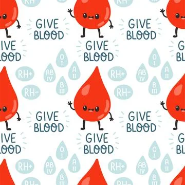 Blood donation seamless pattern with doodle elements. World blood donor day Stock Illustration
