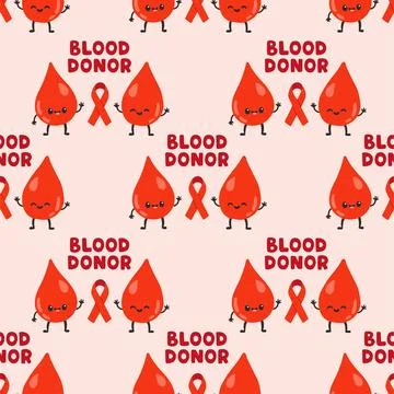 Blood donation seamless pattern with doodle elements. World blood donor day Illustrazione stock