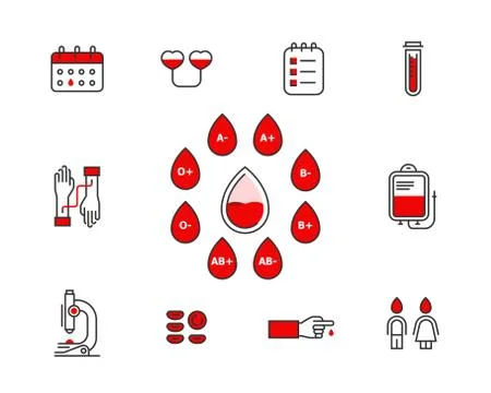 Blood donation vector icon set isolated on white background . Blood transfusion Stock-Illustration