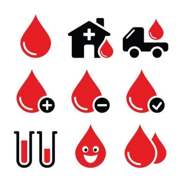 Blood donation vector icons set Stock Illustration