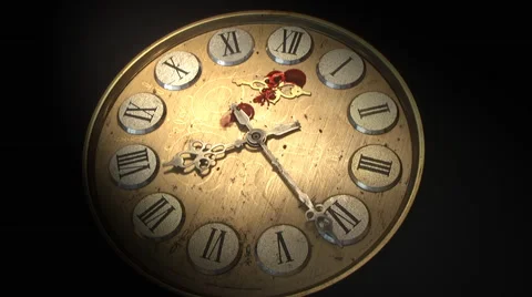 Blood dripping on a clock face. hour hands rotate in opposite directions Stock Footage 43089400