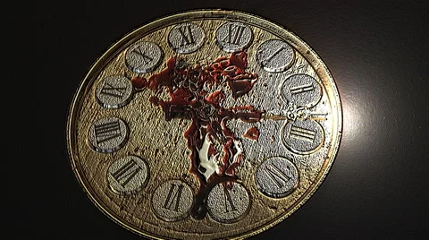 Blood dripping on a clock face. hour hands rotate in opposite directions Stock Footage 43089460