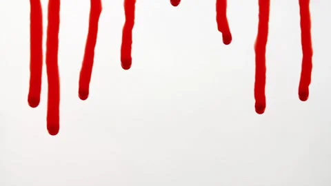 Blood Dripping Down on White Background Horror Effect Stockbeeldmateriaal 334562968