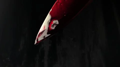 Blood dripping from the knife, close up, selective focus. Stock Footage 156191701