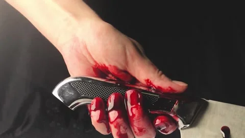 Blood dripping from the knife, close up, selective focus Stock Footage 156191786