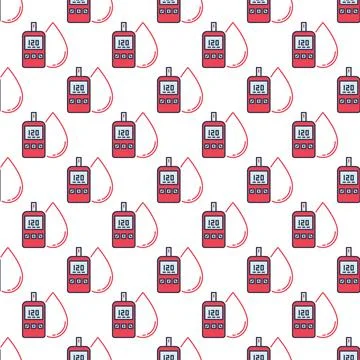 Blood Drop and Glucometer vector concept colored seamless pattern Illustrazione stock