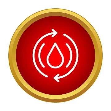 Blood drop with arrows circulating in red button Stock Illustration
