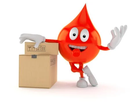 Blood drop character with stack of boxes Illustrazione stock