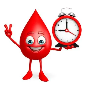 Blood drop character with table clock Stock Illustration