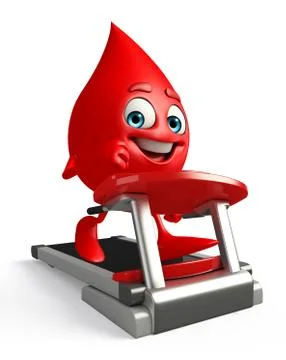 Blood drop character with walking machine Stock Illustration