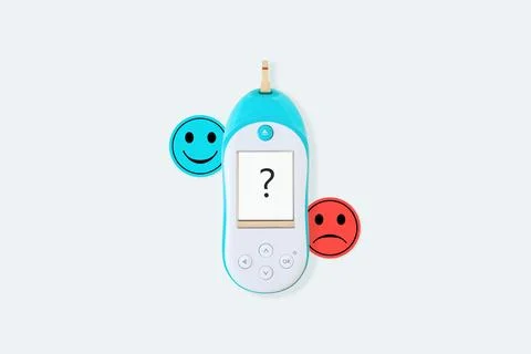 Blood Glucose Meter With Question Mark Screen Stock Photos