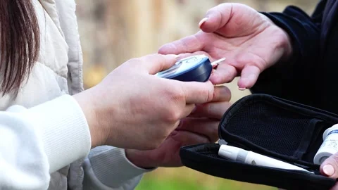 Blood Glucose Test With Digital Glucometer Diabetes Monitoring Stock Footage 330950148