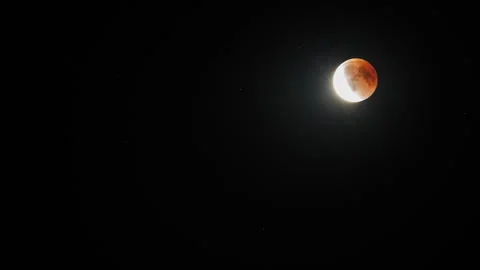 Blood moon during lunar eclipse in dark sky, rare astronomical event with red Stock Footage 316668572