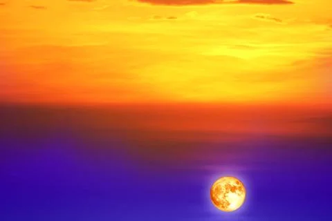 Blood moon lower right flame colorful purple yelllow orange sky Stock Illustration