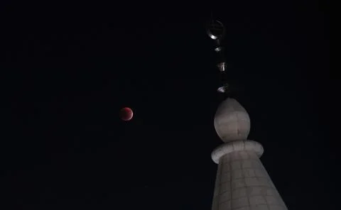 Blood Moon total lunar eclipse over Nablus in the West Bank - 07 Sep 2025 Stock Photos