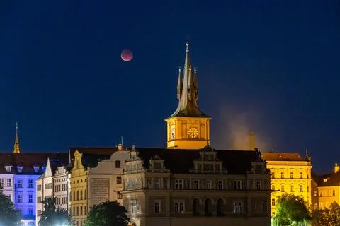 Blood Moon total lunar eclipse over Prague, Czech Republic - 07 Sep 2025 Stock Photos