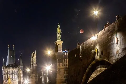 Blood Moon total lunar eclipse over Prague, Czech Republic - 07 Sep 2025 Fotos Stock