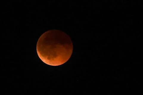 Blood Moon total lunar eclipse over Skopje, Republic Of North Macedonia - 07 Sep Stock Photos