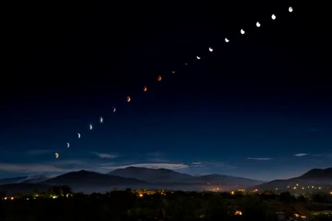 Blood Moon/Supermoon Eclipse Over Santa Fe Stock Photos