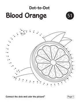 Blood orange dot to dot puzzle game and coloring sheet for kids Illustrazione stock