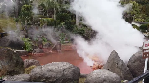 Blood Pond Hell Hot Spring in Beppu, Japan Video stock 135952262