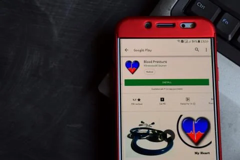 Blood Pressure dev app on Smartphone screen Stock Photos