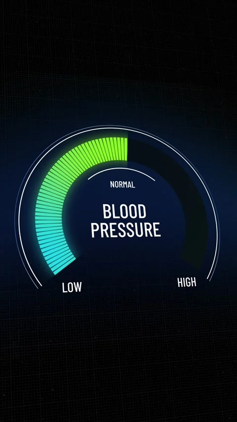 Blood pressure gauge, normalization from high to healthy levels, gauge Stock Footage 312292698