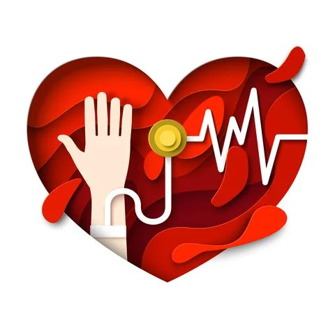 Blood pressure, vector paper cut illustration. Health care and medicine poster Stock Illustration