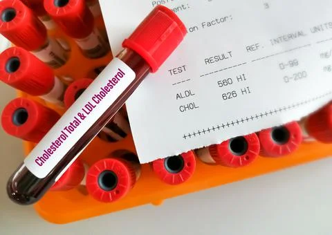 Blood sample with abnormal high report of  Total and LDL Cholesterol 스톡 사진