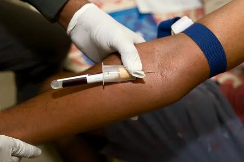 Blood sample collection in a clinical setting for testing Stock Photos