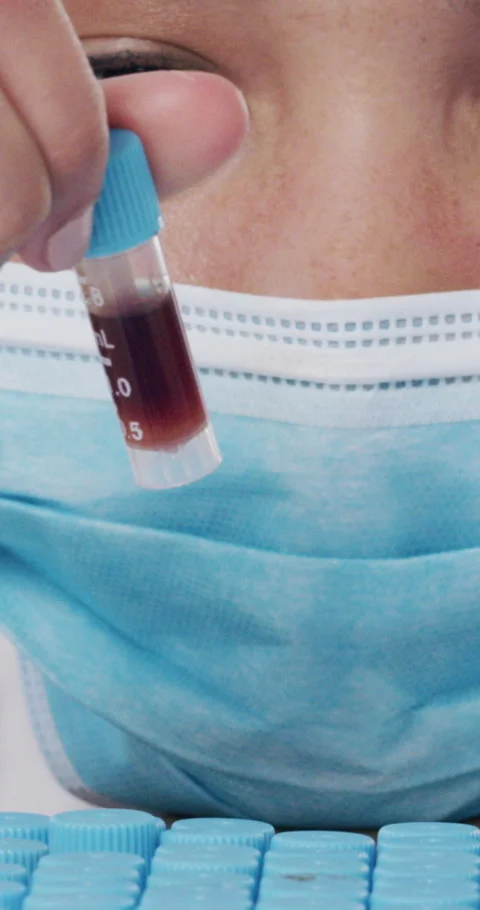 Blood sample, dna and science with woman in laboratory for test, rh antigen Stock Footage 329775064