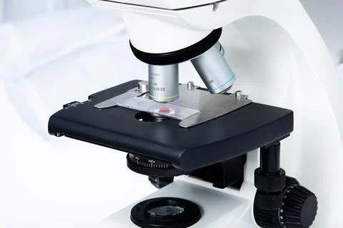 Blood sample, microscope at the medicine and biology laboratory Stock Photos