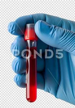Blood sample in test tube held in hand isolated PSD Template