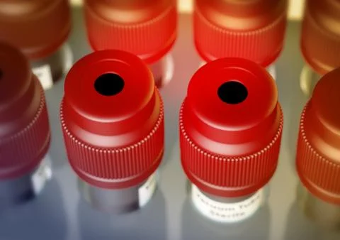 Blood sample viles Close up top view Stock Photos