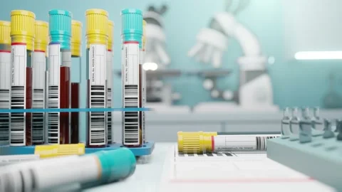 Blood Samples In A Laboratory Being Tested Stockbeeldmateriaal 236594405