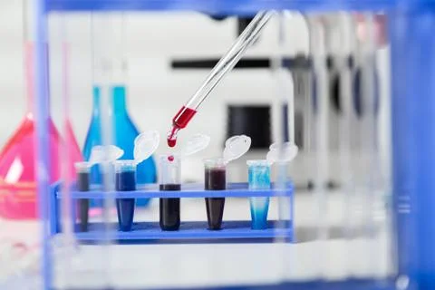 Blood samples for research in microtubes Stock Photos