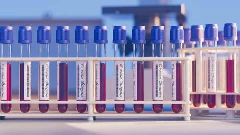 Blood samples for test in the laboratory. Positive probe. Laboratory. Lab 4k HD. Stock Footage 133385886