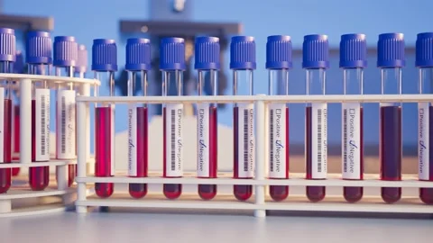 Blood samples for test in the laboratory. Positive probe. Laboratory. Lab 4k HD. Video stock 133386405