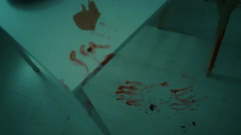 Blood Smeared on Kitchen Table and Floor at Crime Scene Stock Footage 283467626