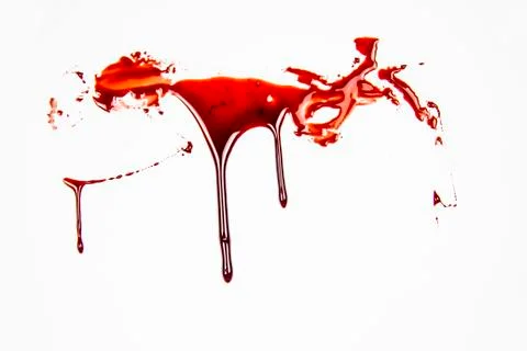 A blood spatter. A blood flowing down. Bloody pattern. Concepts of blood can  Stock Photos