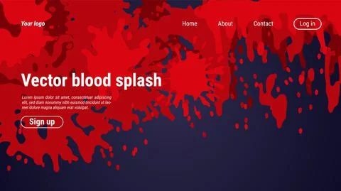 Blood splash background. Smear spatter from corner, pool screen drip, realistic 스톡 일러스트