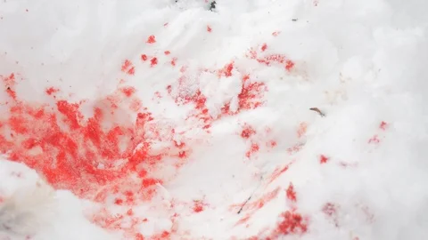 Blood splashes on snow close up Stock Footage 111917649