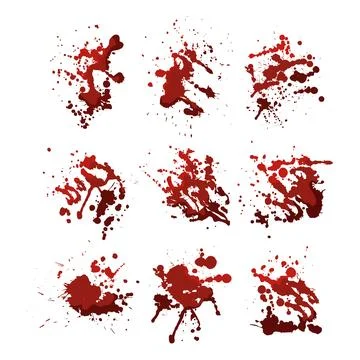 Blood splatter marks and red liquid stains on white Stock Illustration
